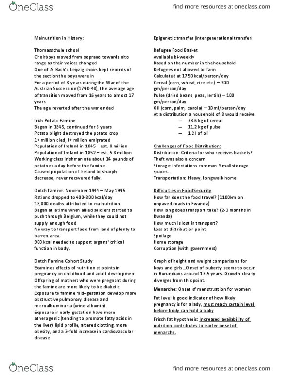 APA 1122 Lecture Notes - Lecture 2: Great Famine (Ireland), Phytophthora Infestans, Malnutrition thumbnail