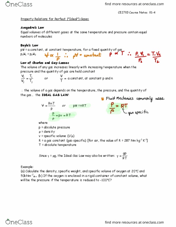 CHEE 3525 Lecture Notes - Lecture 5: Gas Constant, Specific Volume, Pressure Measurement thumbnail
