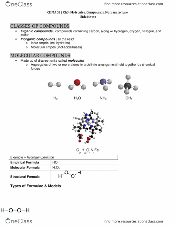 CHMA10H3 Chapter Notes - Chapter 3: Chemical Formula, Formula Unit, Ion thumbnail