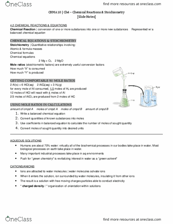 CHMA10H3 Chapter Notes - Chapter 4: Green Chemistry, Chemical Equation, Reagent thumbnail