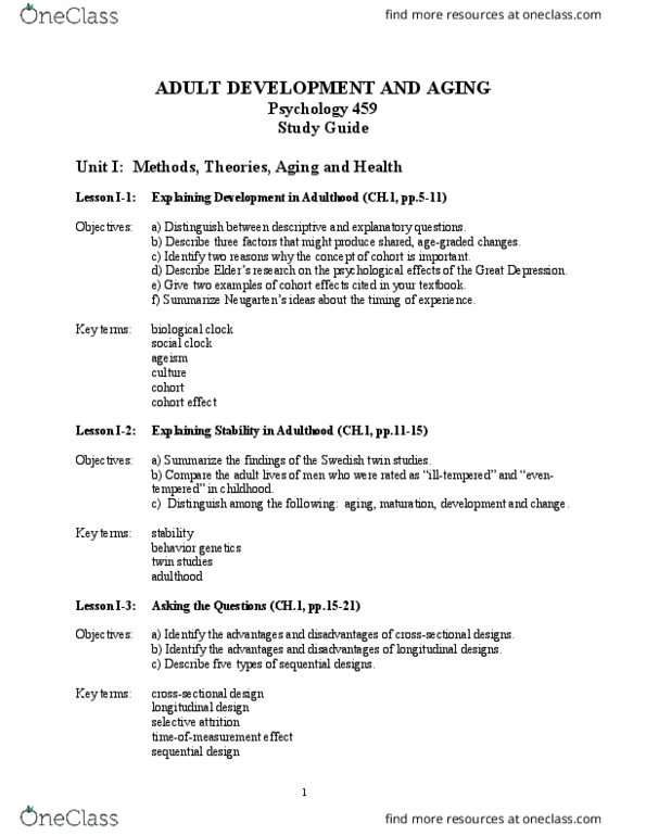 PSY 323 Lecture Notes - Lecture 1: Longitudinal Study, Twin Study, Role Theory thumbnail