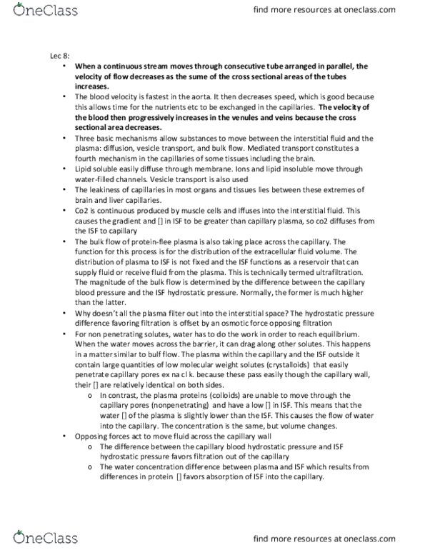 PHGY 209 Lecture Notes - Lecture 8: Extracellular Fluid, Aorta, Blood Proteins thumbnail