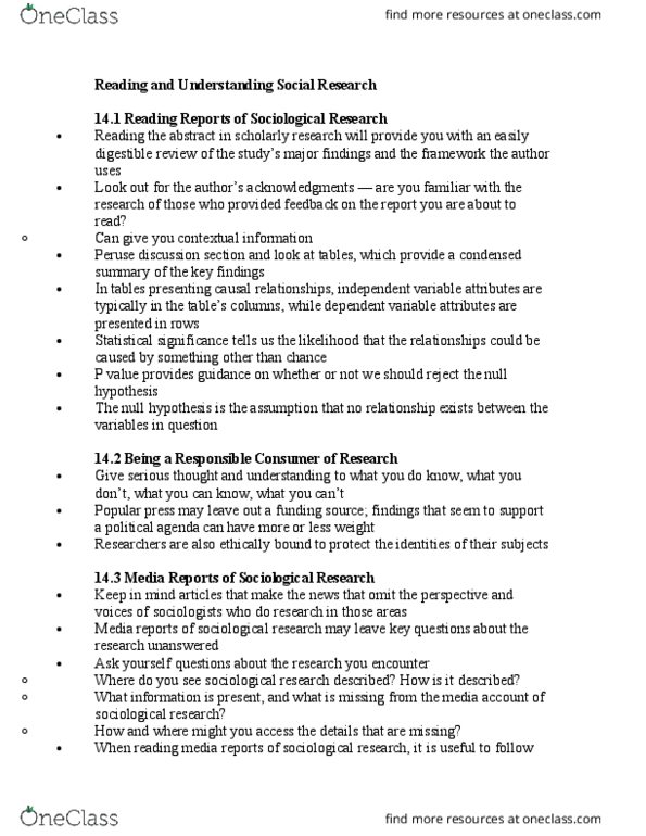 SOCI 211 Chapter Notes - Chapter 14: Null Hypothesis, Statistical Significance thumbnail