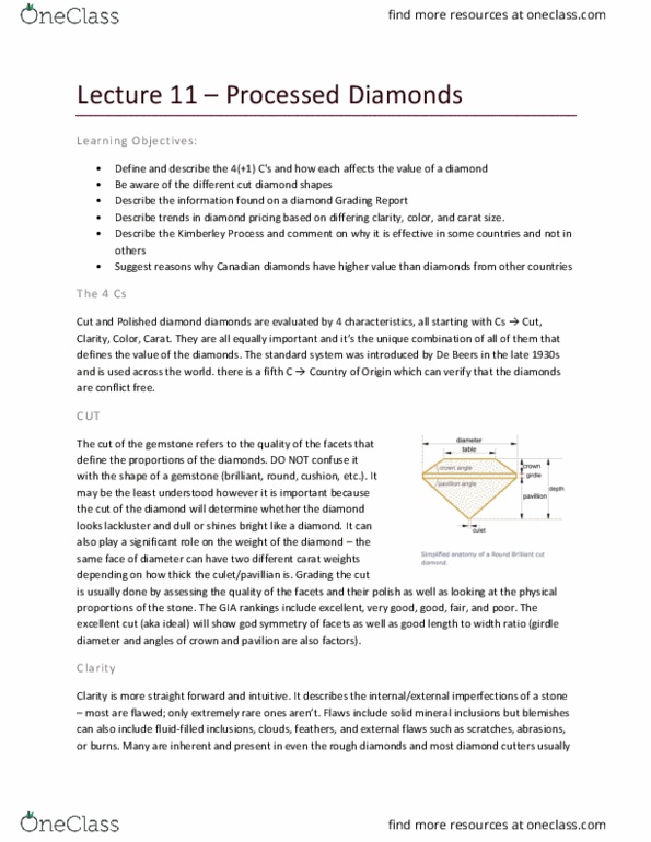 EOSC 118 Lecture Notes - Lecture 11: Blood Diamond, Color Grading, Kimberley Process Certification Scheme thumbnail