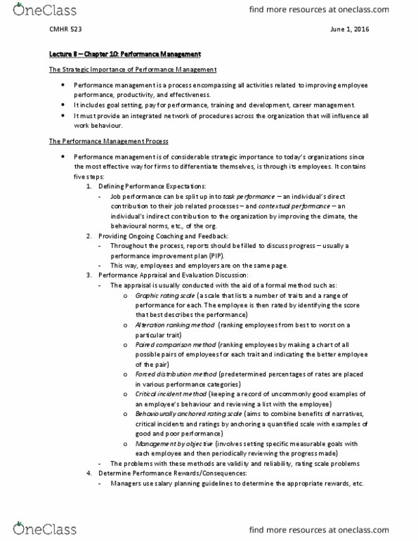 MHR 523 Chapter Notes - Chapter 10: Performance Management, Performance Appraisal, Job Analysis thumbnail