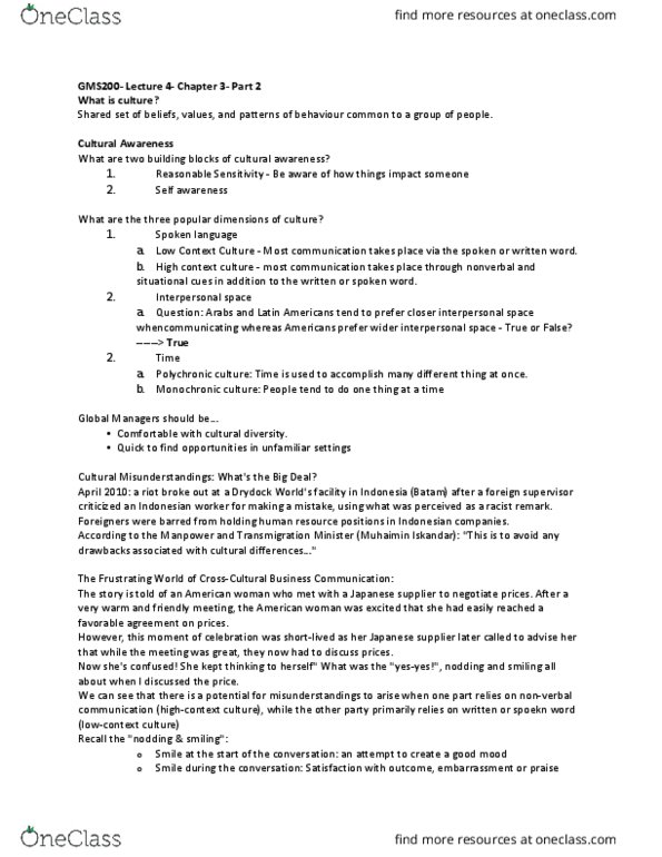 GMS 200 Lecture Notes - Lecture 4: Spoken Language, Nonverbal Communication, Self-Awareness thumbnail