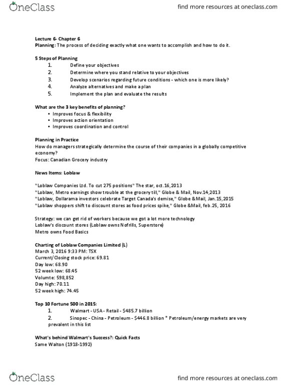 GMS 200 Lecture Notes - Lecture 6: Loblaw Companies, Scenario Planning, Mike Duke thumbnail