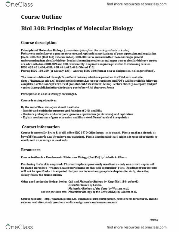 BIOL308 Lecture Notes - Lecture 1: Dna Replication, Microsoft Powerpoint, Prokaryote thumbnail