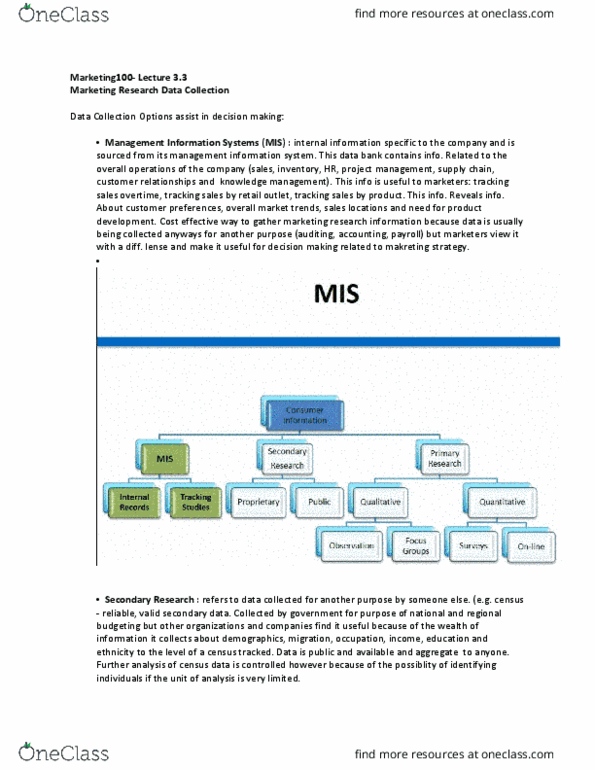 MKT 100 Lecture Notes - Lecture 10: Management Information System, Knowledge Management thumbnail