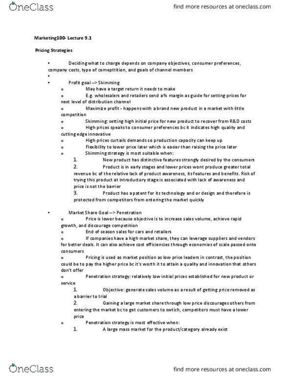 MKT 100 Lecture Notes - Lecture 21: Retail, Oligopoly, List Price thumbnail