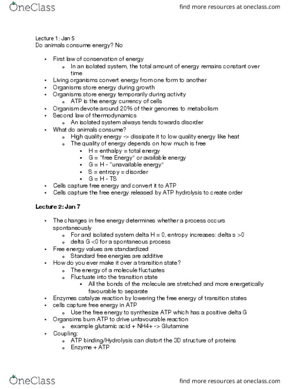 BIOL 201 Lecture Notes - Lecture 1: Organism, Nicotinamide Adenine Dinucleotide, Glutamine thumbnail