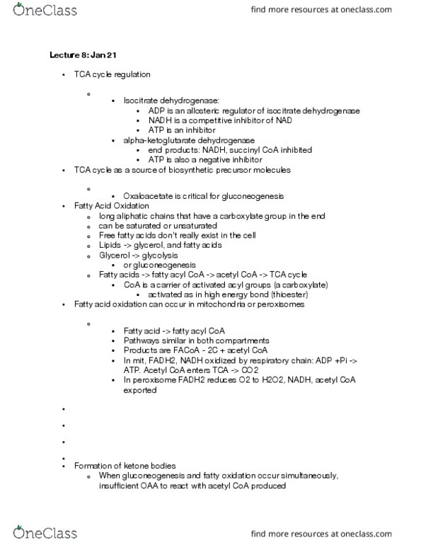 BIOL 201 Lecture Notes - Lecture 7: Isocitrate Dehydrogenase, Succinyl-Coa, Isocitric Acid thumbnail