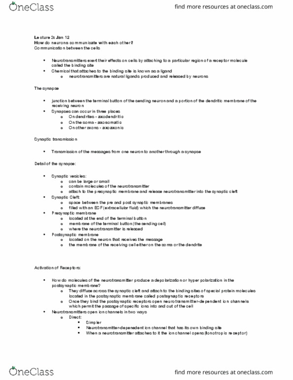 PSYC 211 Lecture Notes - Lecture 4: Chemical Synapse, Axon Terminal, Extracellular Fluid thumbnail