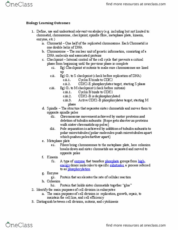 Biology 1201A Lecture Notes - Lecture 1: Sister Chromatids, Cyclin E, Cyclin B thumbnail