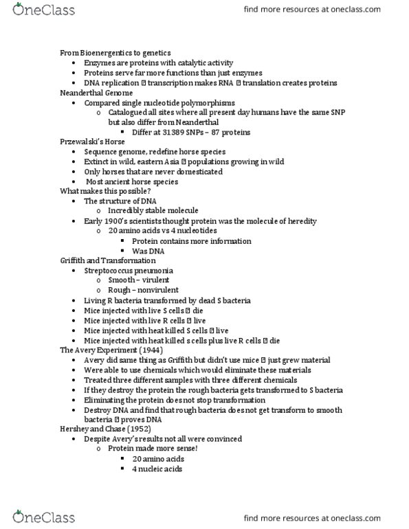 Biology 1202B Lecture Notes - Lecture 2: Dna Replication, Ancient Dna, Streptococcus thumbnail