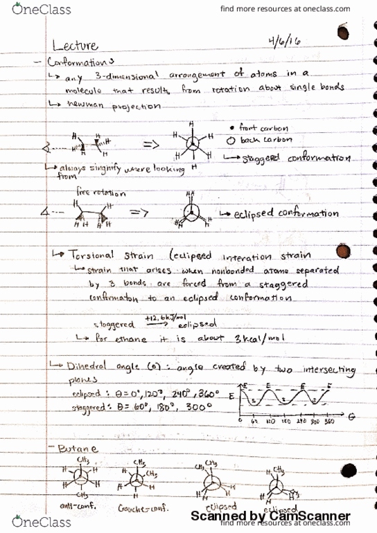 CHEM 30A Lecture Notes - Lecture 8: Butane, Eclipsed Conformation, Cyclopropane thumbnail