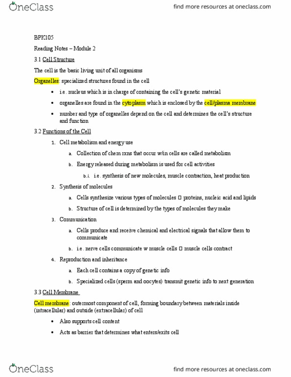 BPK 105 Lecture Notes - Lecture 2: Organelle, Noves, Active Transport thumbnail