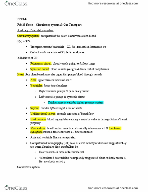 BPK 142 Lecture Notes - Lecture 7: Pulmonary Circulation, Blood Vessel, Circulatory System thumbnail