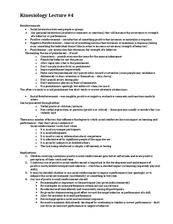 Kinesiology 1088A/B Lecture Notes - Reinforcement, Misdemeanor thumbnail