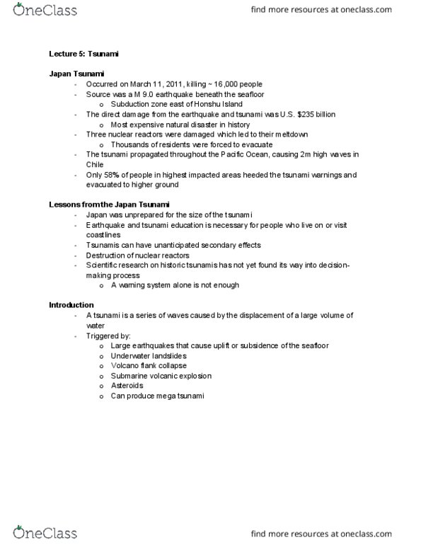 EARTHSC 2GG3 Lecture 5: Natural Disasters - Lecture 5 - Tsunami thumbnail