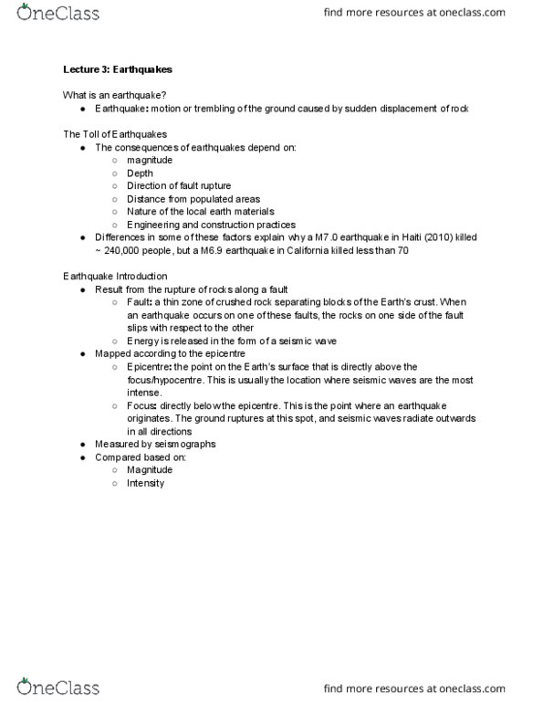 EARTHSC 2GG3 Lecture Notes - Lecture 3: Seismic Wave, Epicenter, Seismometer thumbnail