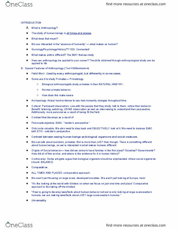 ANTH-2010 Lecture Notes - Lecture 1: Social Inequality, Nonverbal Communication, Forensic Anthropology thumbnail