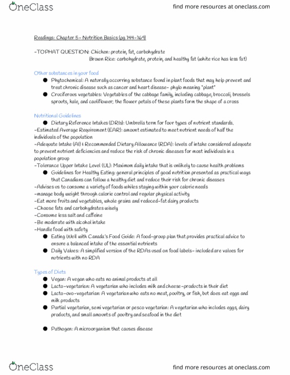 HLTH 102 Lecture Notes - Lecture 10: Cruciferous Vegetables, Brussels Sprout, Veganism thumbnail