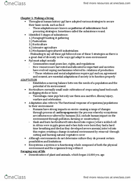 ANTH 1150 Chapter Notes - Chapter 5: Mechanised Agriculture, Functional Response, Pastoralism thumbnail