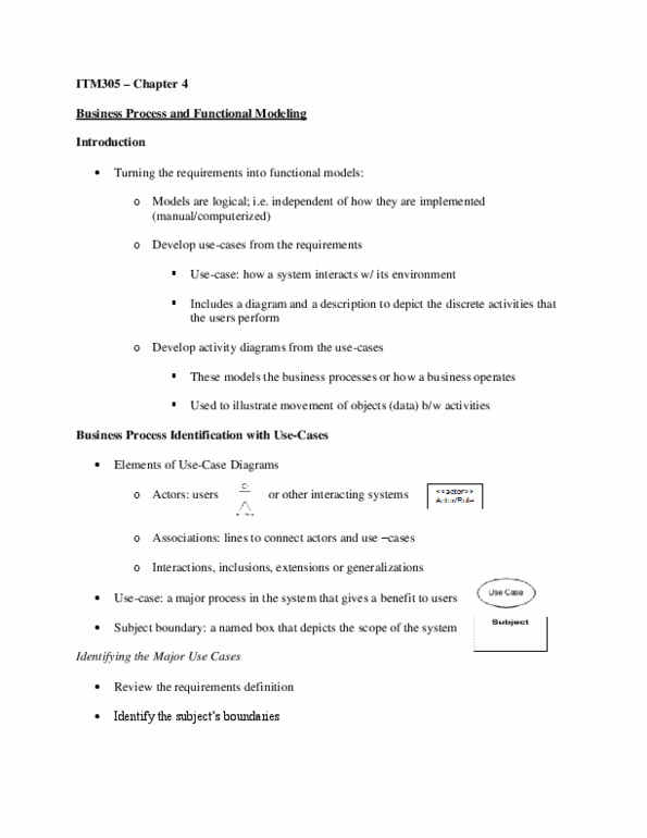 ITM 305 Chapter Notes - Chapter 4: Kiss Principle, Business Process Modeling, Activity Diagram thumbnail
