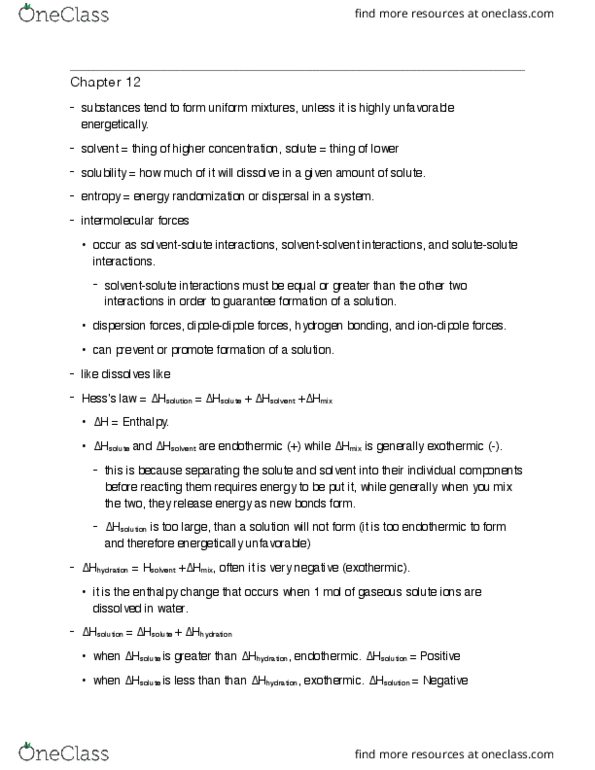 CHEM 118 Chapter Notes - Chapter 12: Intermolecular Force, Hydrogen Bond, Enthalpy thumbnail