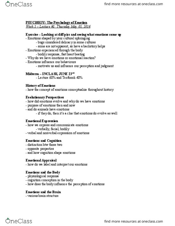 PSYC18H3 Lecture Notes - Lecture 1: Mesopotamia, Mood Disorder, Social Emotions thumbnail