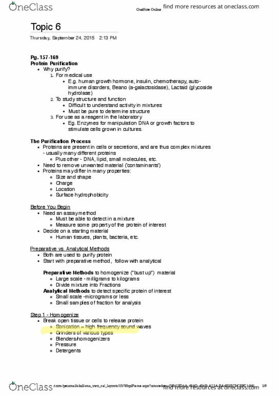 Biochemistry 2288A Lecture Notes - Lecture 6: X-Ray Crystallography, Sonication, Absorbance thumbnail