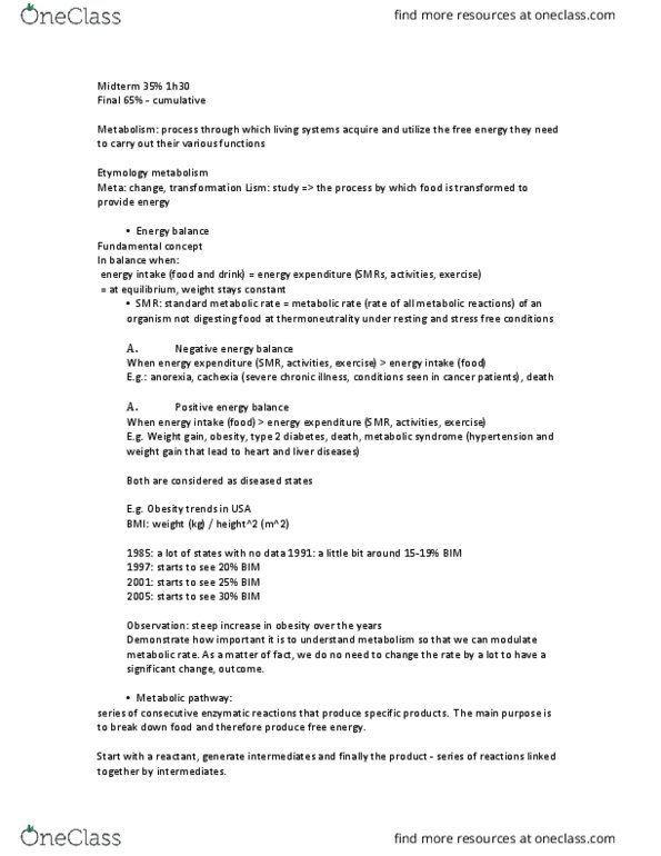 BIOC 311 Lecture Notes - Lecture 1: Endergonic Reaction, Cytosol, Thermodynamics thumbnail