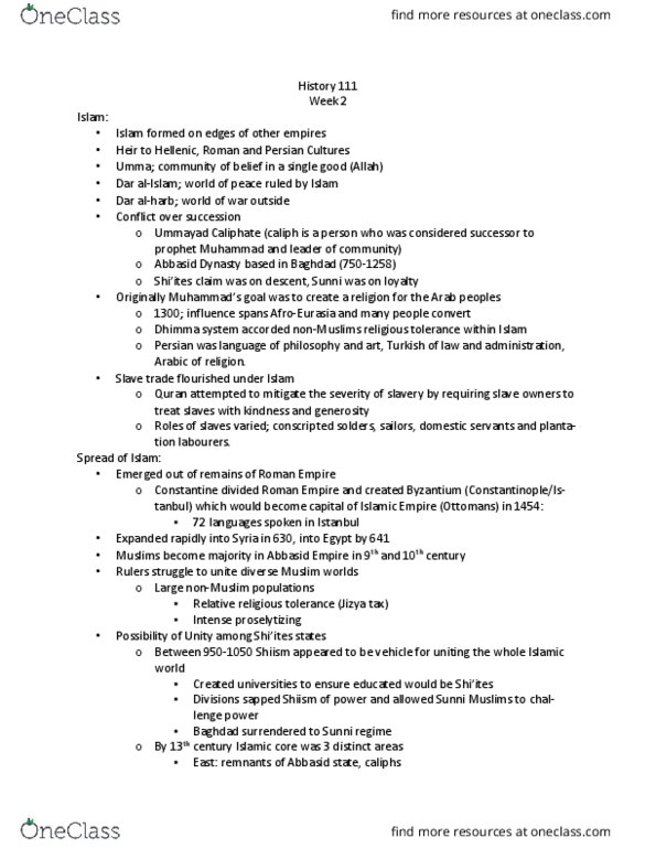 HIS 111 Lecture Notes - Lecture 3: Pope Urban Ii, Wang Anshi, Musa I Of Mali thumbnail