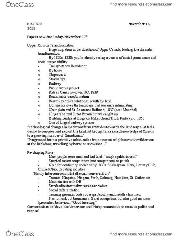 HIS 300 Lecture Notes - Lecture 10: Lower Canada, Northrop Frye, Liberalism In Europe thumbnail