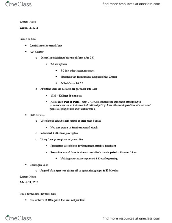 POLI 359 Lecture Notes - Lecture 1: Foreign Exchange Market, Jus Ad Bellum, Nicaragua V. United States thumbnail