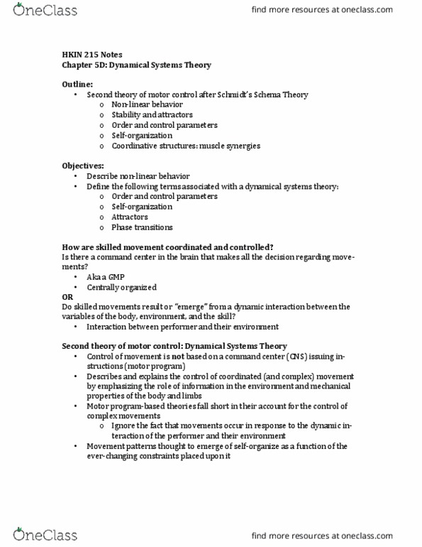 HKIN 215 Lecture Notes - Lecture 8: Reaction Coordinate, Nonlinear System, Attractor thumbnail