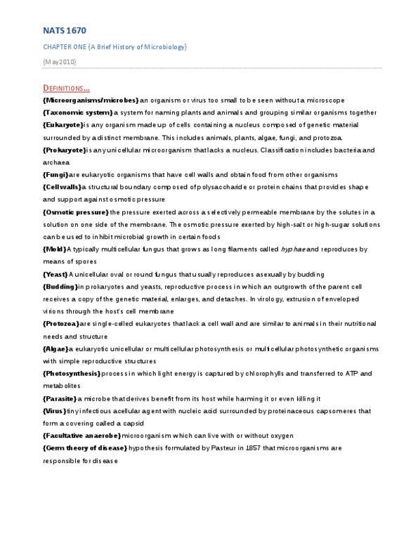 NATS 1670 Chapter Notes - Chapter 1: Peptidoglycan, Saccharomyces Cerevisiae, The Modern Age thumbnail