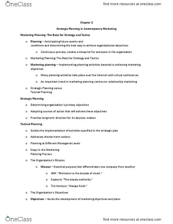 ADMS 2200 Chapter Notes - Chapter 2: Swot Analysis, Bargaining Power, Customer Service thumbnail