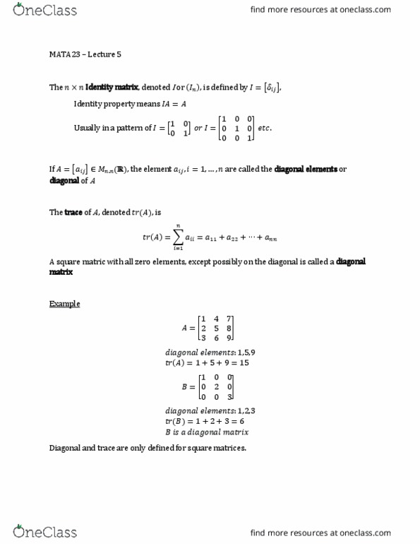 MATA23H3 Lecture Notes - Lecture 5: Row Echelon Form, Linear Combination, Dot Product thumbnail