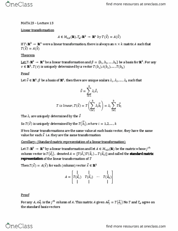 MATA23H3 Lecture Notes - Lecture 13: Row And Column Spaces, Function Composition, Identity Matrix thumbnail