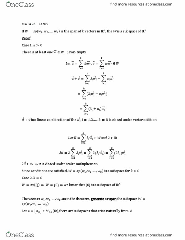 MATA23H3 Lecture Notes - Lecture 9: Solution Set, Anaplastic Lymphoma Kinase, Row And Column Vectors thumbnail