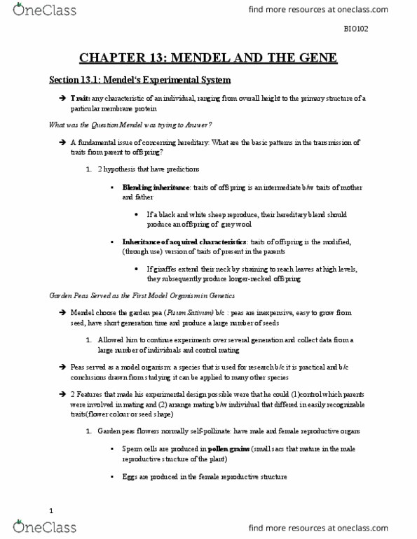 BIOL 102 Chapter Notes - Chapter 13: Genetic Linkage, Telecom Regulatory Authority Of India, Sex Linkage thumbnail