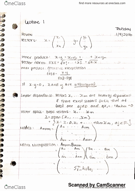 STATS 500 Lecture Notes - Lecture 1: Transpose, Vector Space, Ion thumbnail
