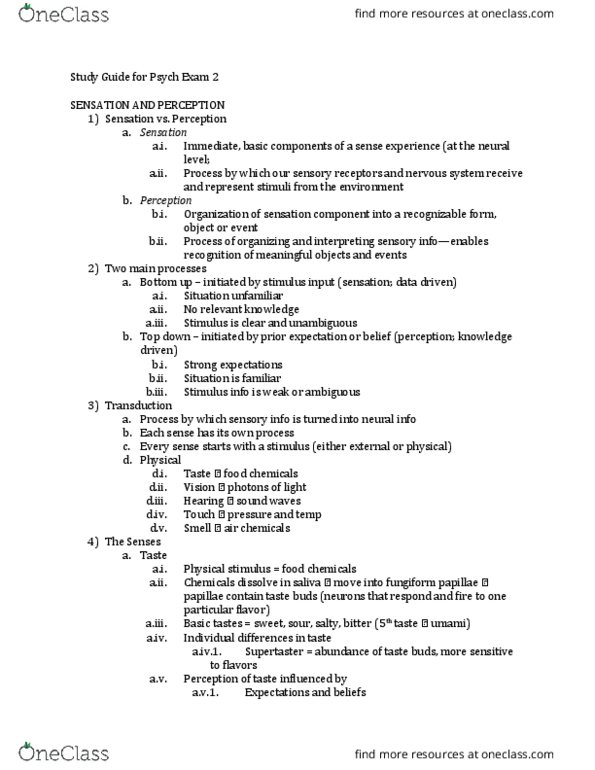 PSY 1001 Lecture Notes - Lecture 1: Narcolepsy, Olfactory Bulb, Retina thumbnail