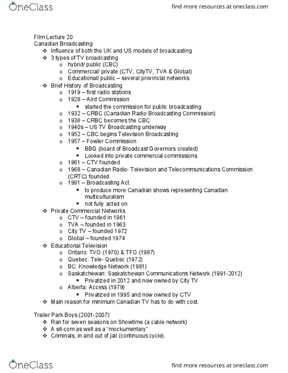 FILM 2401 Lecture Notes - Lecture 20: Mockumentary, Knowledge Network, Multiculturalism In Canada thumbnail