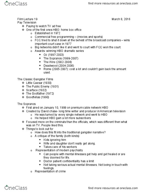 FILM 2401 Lecture Notes - Lecture 19: David Chase, Goodfellas thumbnail