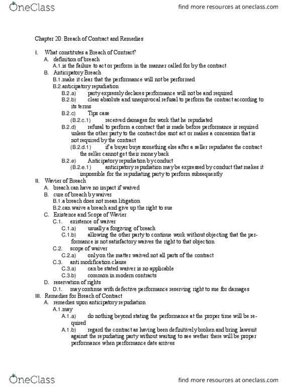 BSLW1102 Chapter Notes - Chapter 20: Thirteenth Amendment To The United States Constitution, Specific Performance, Rescission thumbnail