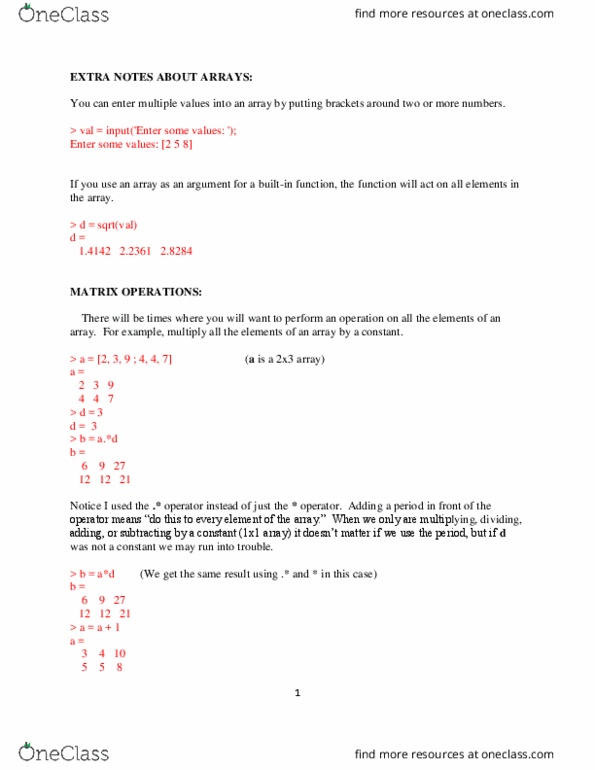 ENGRMAE 10 Lecture Notes - Lecture 4: Hayes Command Set, Array Data Structure, Matrix Multiplication thumbnail