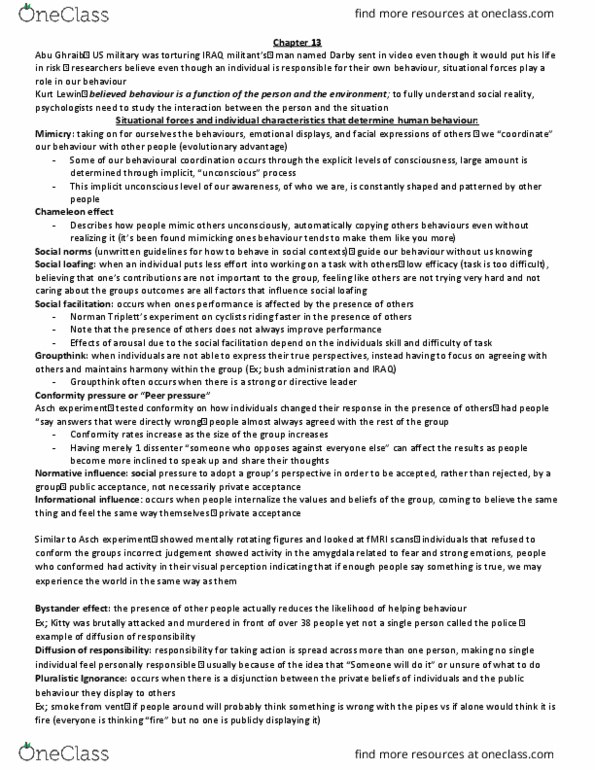 PSY100H1 Chapter Notes - Chapter 13: Contact Hypothesis, Milgram Experiment, Cable Television thumbnail